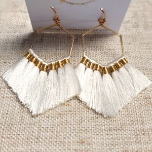White fringe earrings